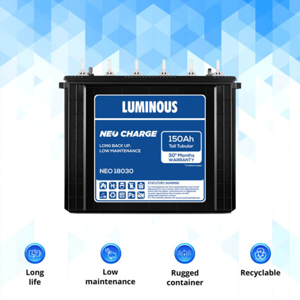 Luminous Neo Charge 18030 150Ah Tall Tubular Battery (15M+15M)