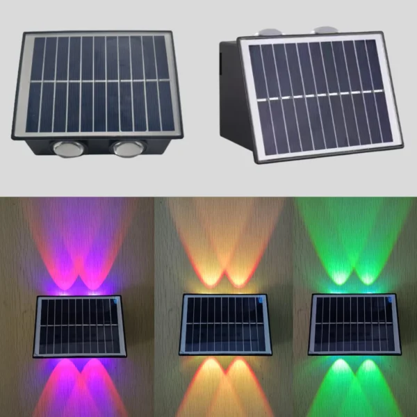 Kenbrook Solar Wall Decoration Light 2+2 Lens Waterproof Up Down Elevation, Pattern, Two Way Wall LED Light for Outdoor (Pack of 2) (RGB)